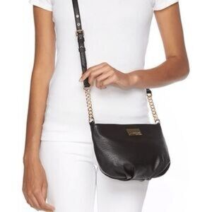 Juicy Couture Classic Black Leather Crossbody with Gold Chain Trim